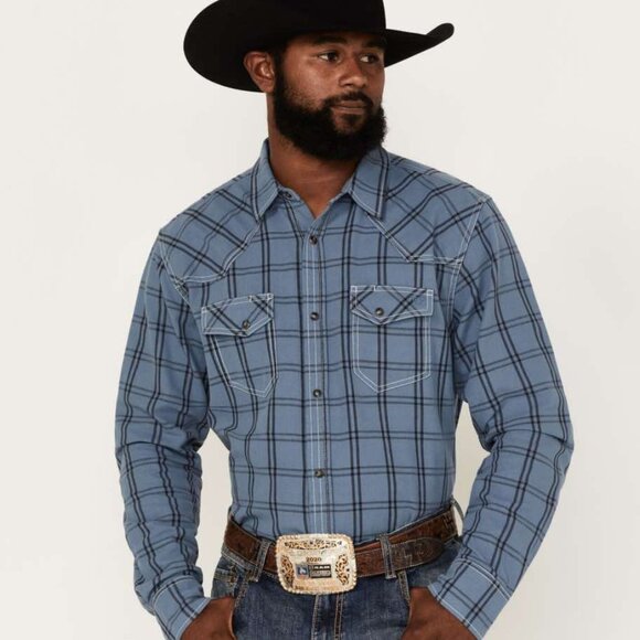 Blue Ranch Men's Plaid Snap Western Flannel WorkShirt Size Large - Picture 1 of 8